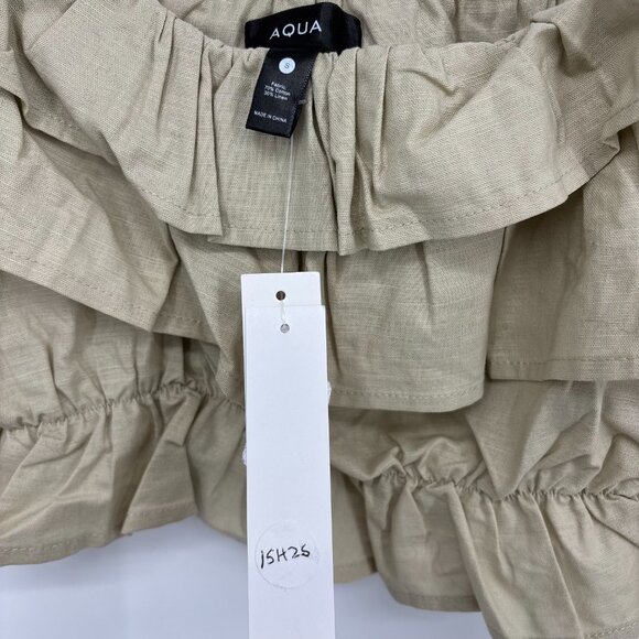 Aqua Women's Linen-Blend Tie Straps Ruffle Cropped Tank Top Green Size S NWT - Picture 3 of 5